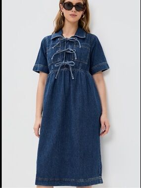Aligne Effy Denim Tie-Front Midi Dress in Dark Blue